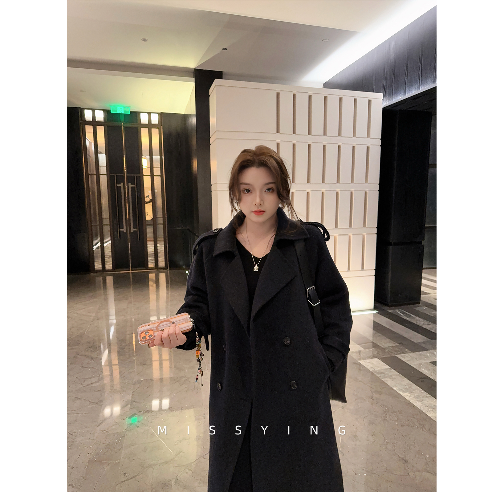 应小姐【银河派对】微胖大码冬季绵羊毛+山羊绒韩版双面呢长款大衣