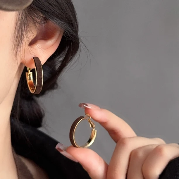 925银针耳饰 ['双11好物'] 复古瑞丽风个性法式棕咖色耳圈耳环