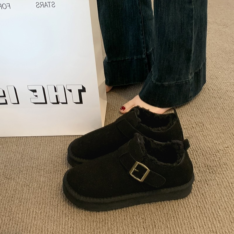 平底加绒保暖全包勃肯鞋毛毛棉鞋女2025新款冬季雪地靴乐福豆豆鞋