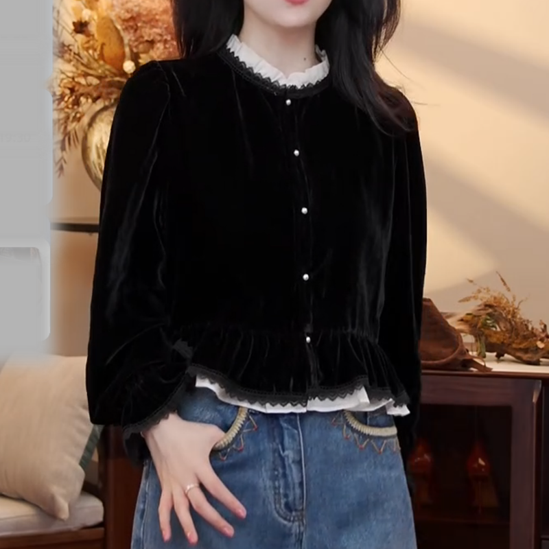 2025秋冬拼接荷叶边气质长袖百搭显瘦衬衣LK2506795