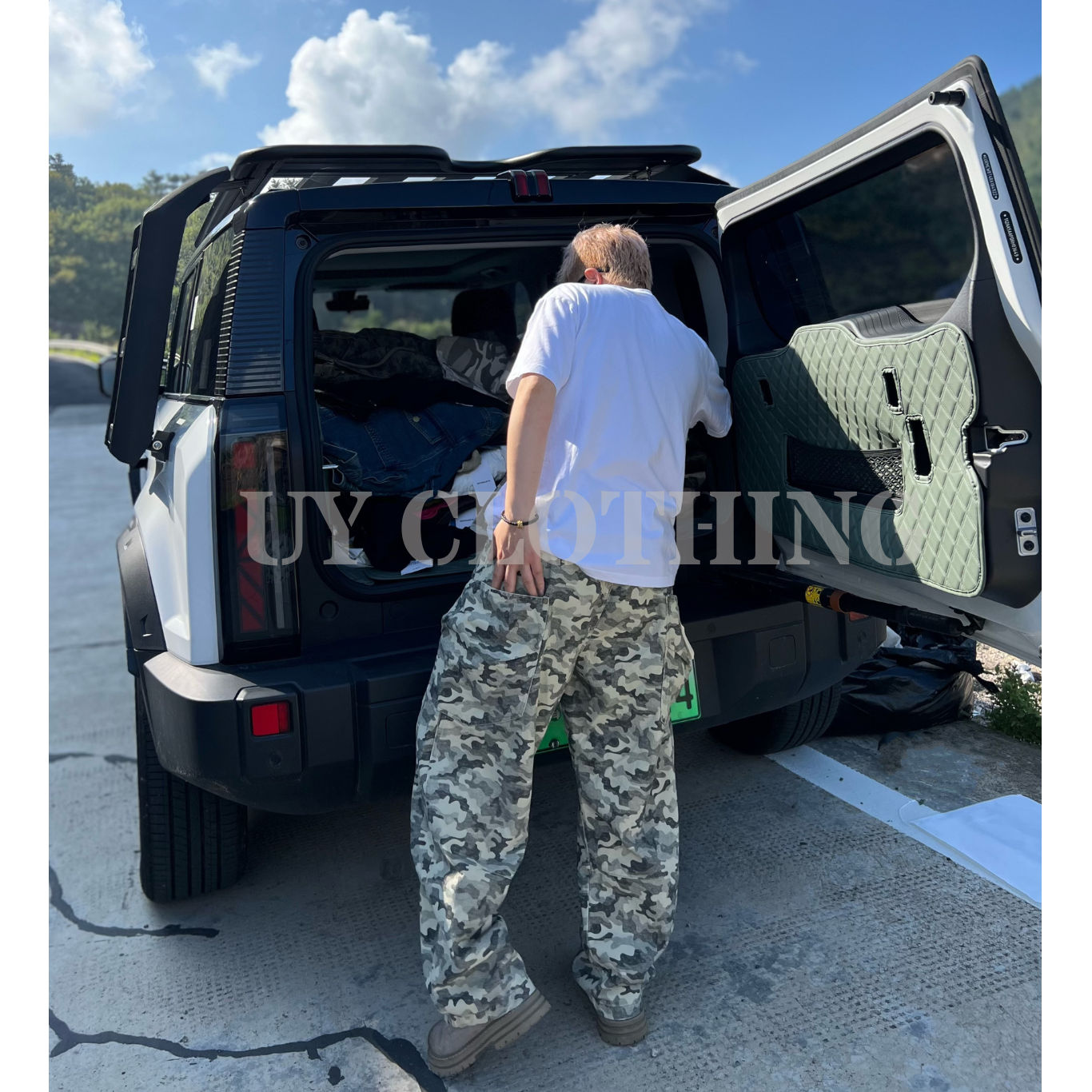 UY-小众设计师款重磅迷彩加厚做旧弯刀裤工装裤复古休闲长裤167