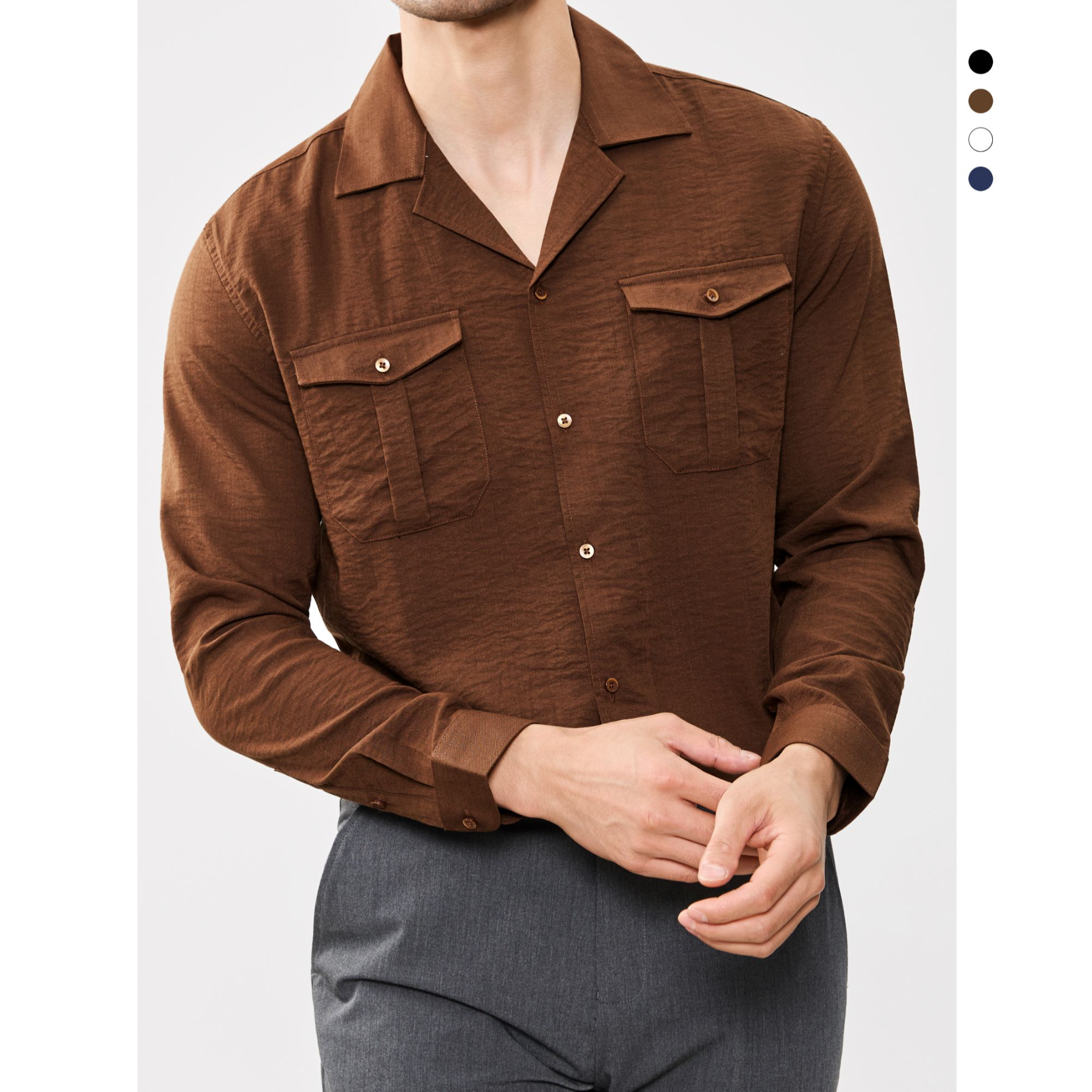 机长风古巴领衬衫男款长袖秋季新款气场强大高级感男装衬衣男上衣