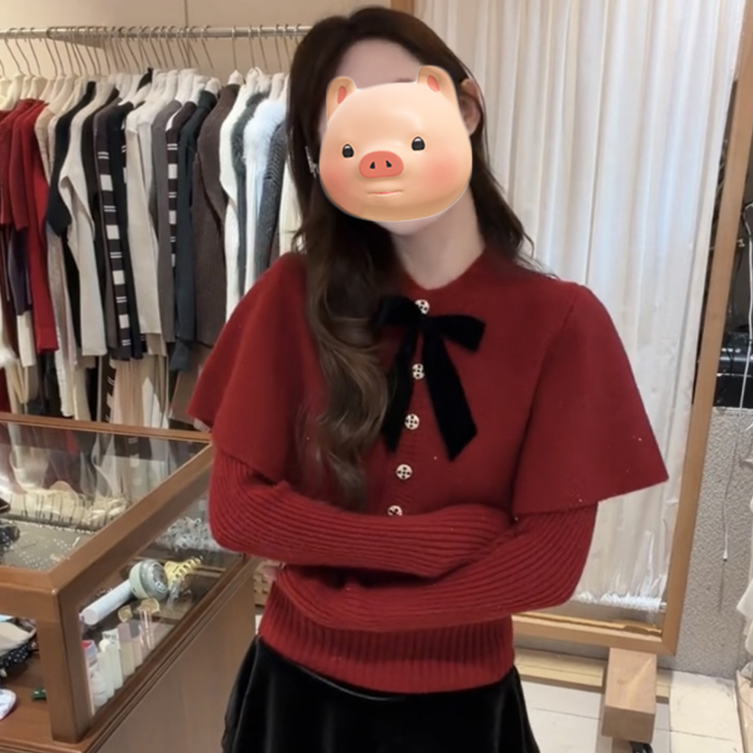 2026超火穿搭秋冬装一整套千金风法式蝴蝶结斗篷毛衣开衫两件套装