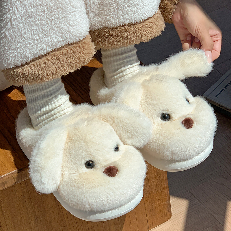 可爱小狗棉拖鞋女冬季2025新款网红室内家居儿童毛绒亲子拖鞋男士