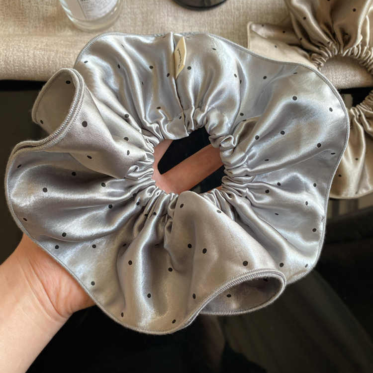 韩国同款法式高级感大肠圈褶皱缎面波点发圈丸子头发绳头花发饰