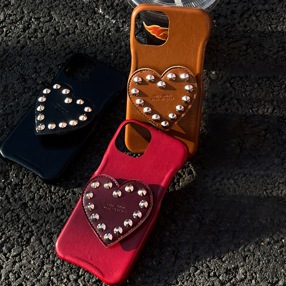 辣妹爱心支架苹果17PROMAX皮纹纯色手机壳适用iPhone14/1315小众