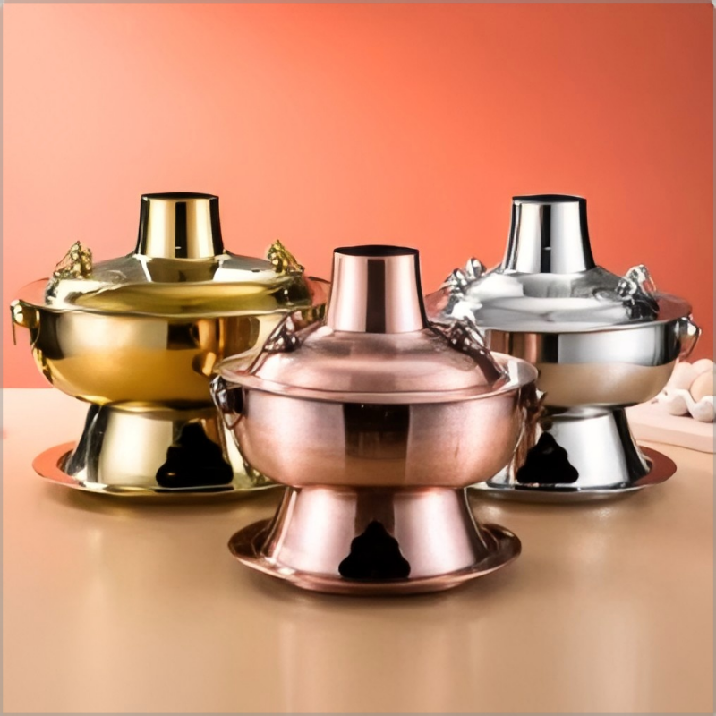 老北京炭火锅炉鸳鸯款仿铜木炭家用涮羊肉老式紫铜火锅涮肉商用