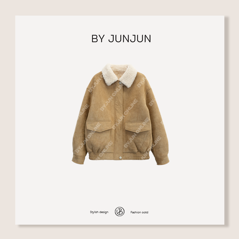 ByJunjun牧羊人 颗粒羊毛外套冬季新款百搭显瘦高级感保暖上衣