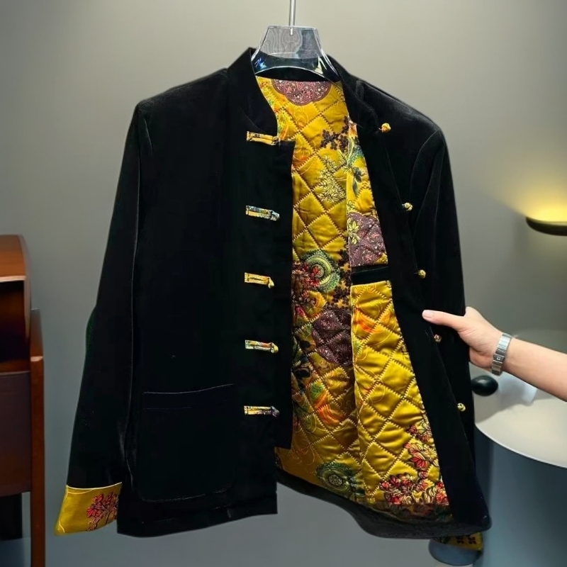 秋冬新款高级感唐装棉衣男中国风盘扣青云纱时尚潮流百搭舒适休闲