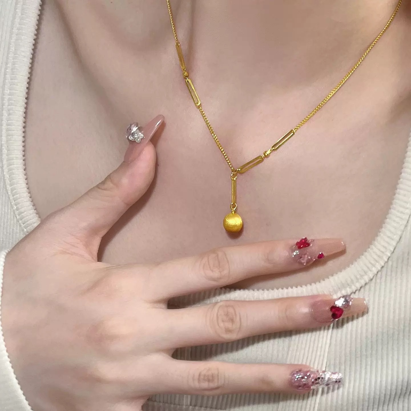 铜合金项链 轻奢高级感有球必应磨砂项链时尚百搭气质锁骨链颈链