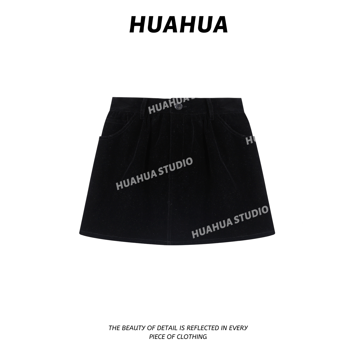 【花花】丝绒花苞裙~韩版秋冬时尚高腰小花苞拼接丝绒A字短半裙