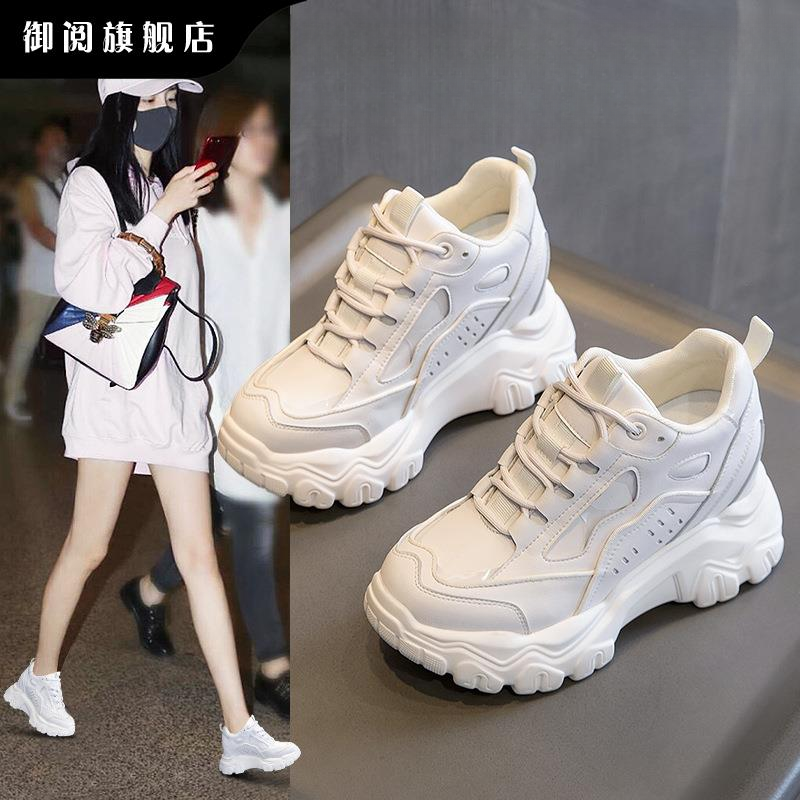 御阅厚底内增高老爹鞋女ins潮小个子秋季新款2025白色运动小白鞋