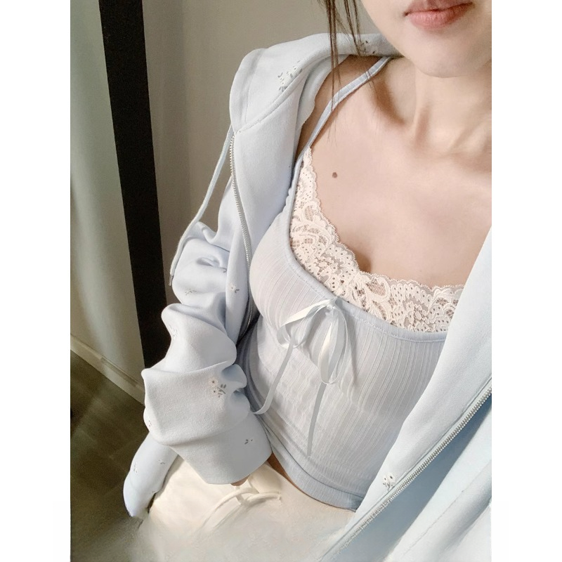 纯欲BM韩系温柔风吊带甜妹蝴蝶结蕾丝背心带胸垫内搭打底无袖女