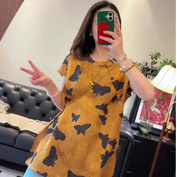 新中式国风高级感超好看独特漂亮复古减龄姜黄色印花背心上衣女夏