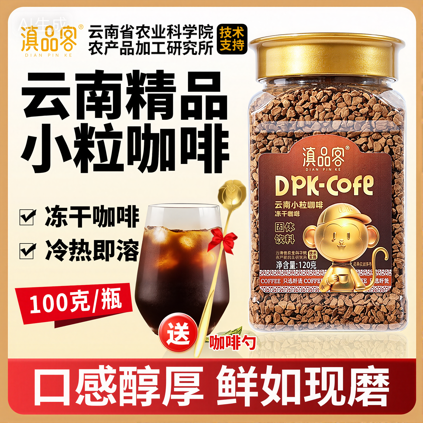 滇品客【云南冻干咖啡】农科院咖啡美式速溶纯黑咖啡云南小粒咖啡