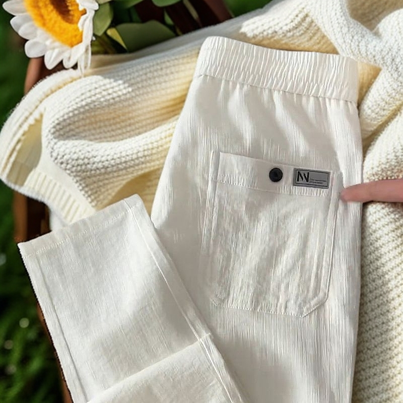 棉麻直筒休闲裤男网红百搭速干宽松小脚裤秋季冰丝常规束脚运动裤