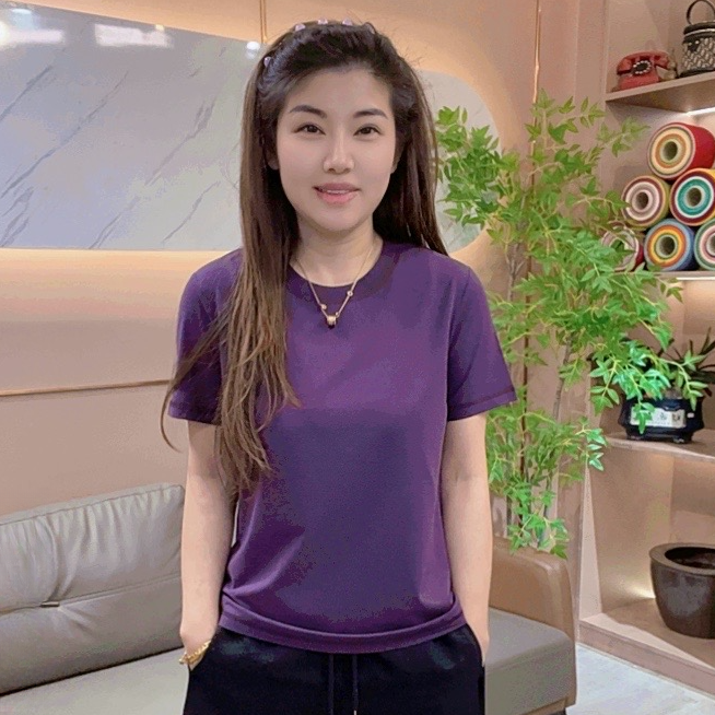 怡特美【进口兰精莫代尔+棉圆领T】夏季气质显瘦凉感短袖t恤256631