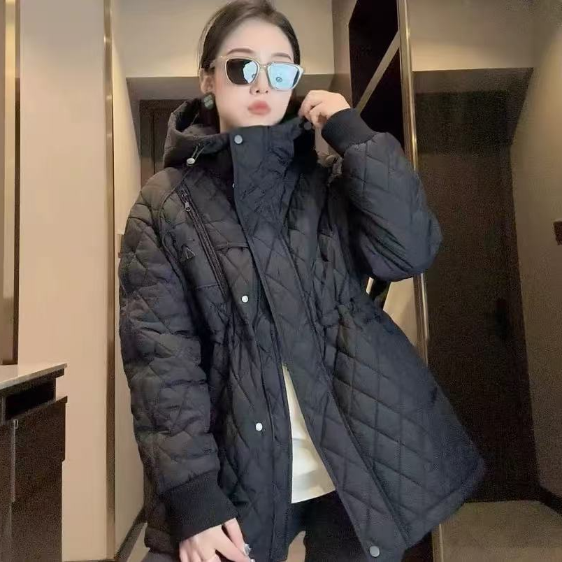 281（丹姐家）春款二棉菱格轻薄连帽棉衣外套韩版收腰显瘦夹棉棉服