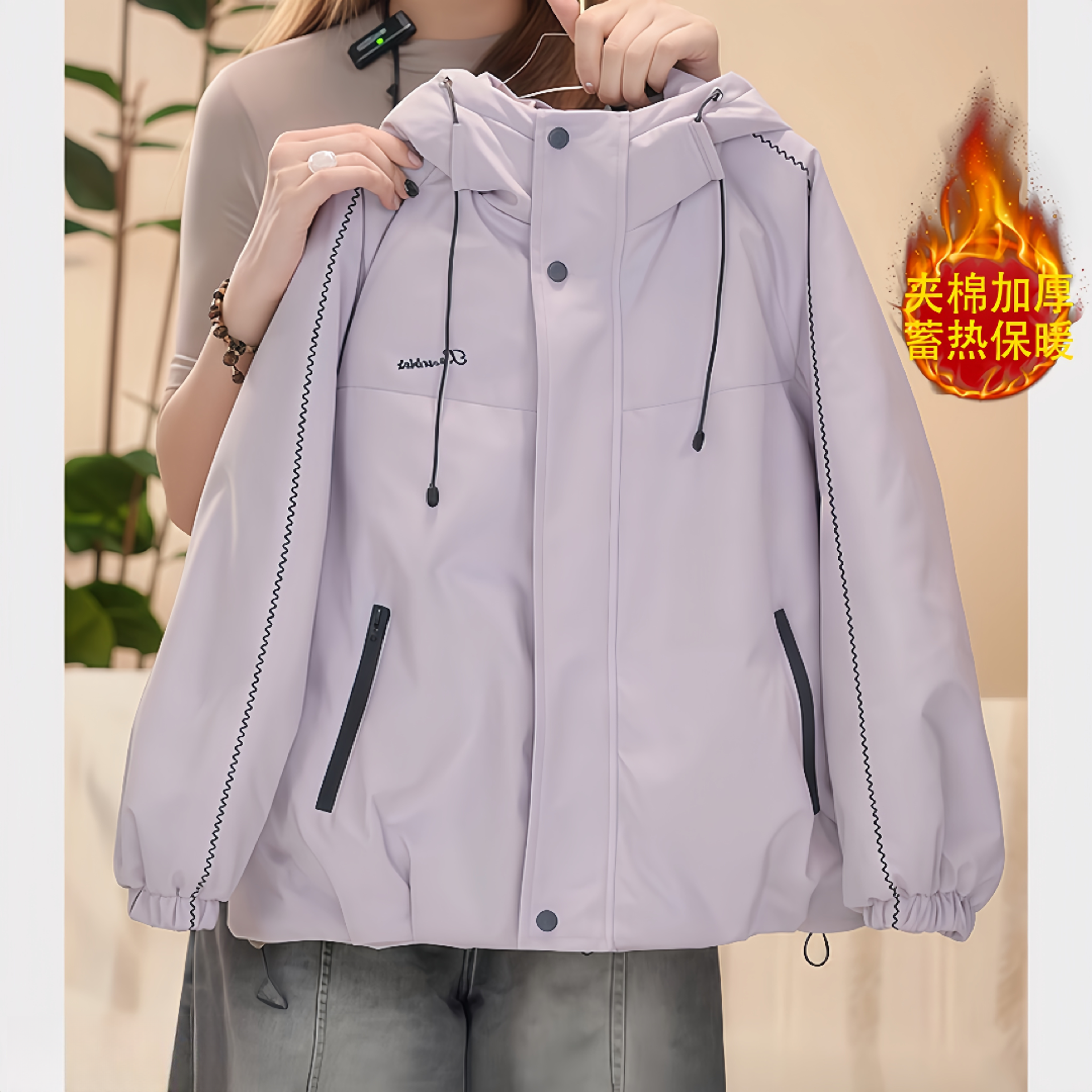 女童夹棉冲锋衣外套秋冬2025新款加厚刺绣二棉棉服保暖防风派克服