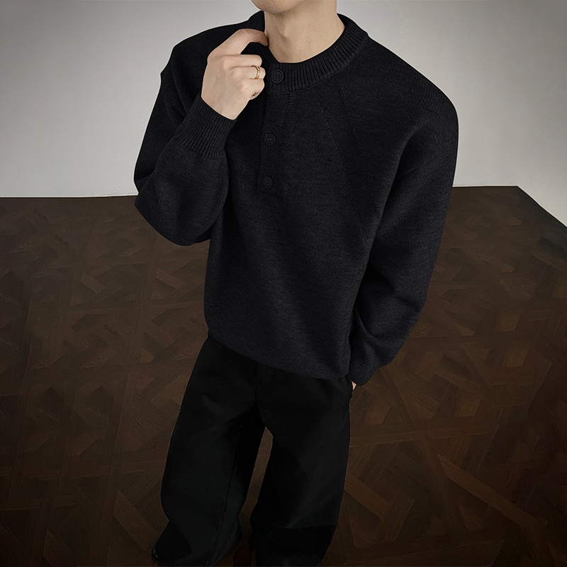针织衫美式男款亨利领毛衣长袖休闲亨利领宽松简约潮流百搭上衣