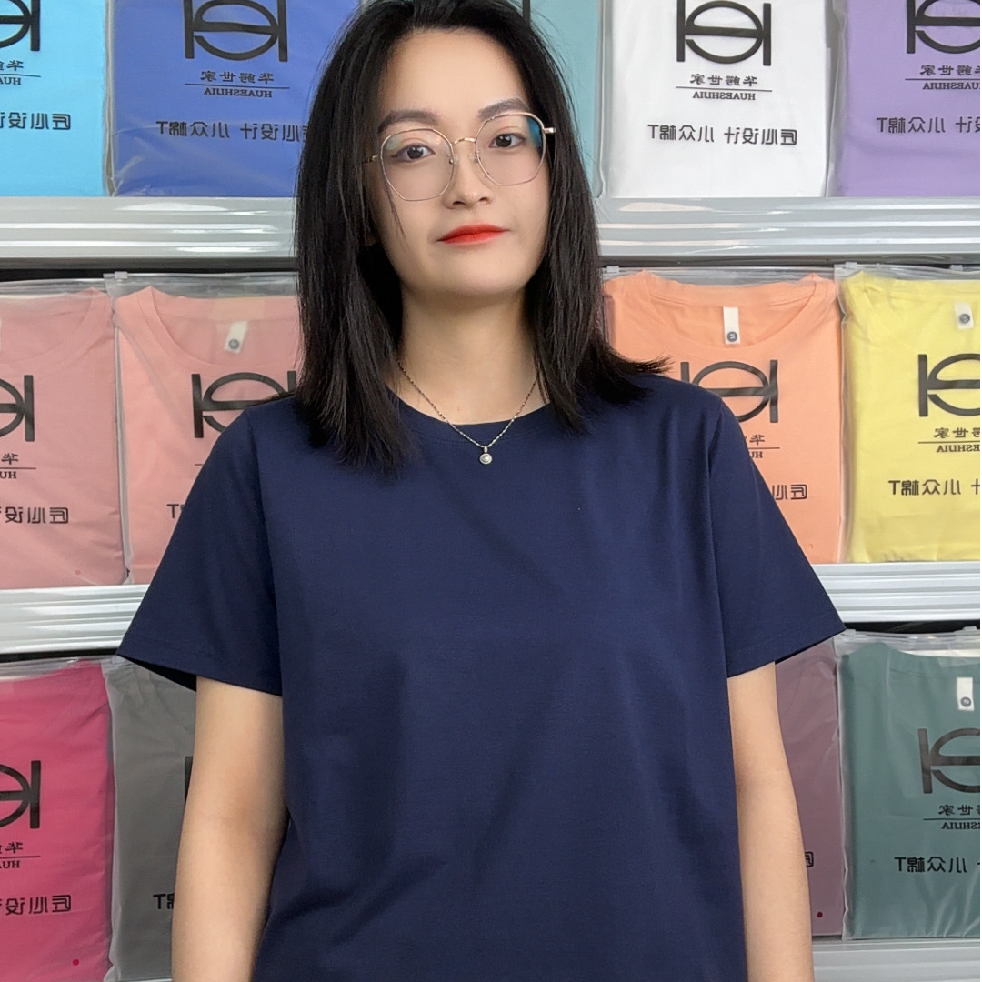 藏青色 女款T恤 中式国风 小众短袖休闲女T恤 好品质宽松 短款女T