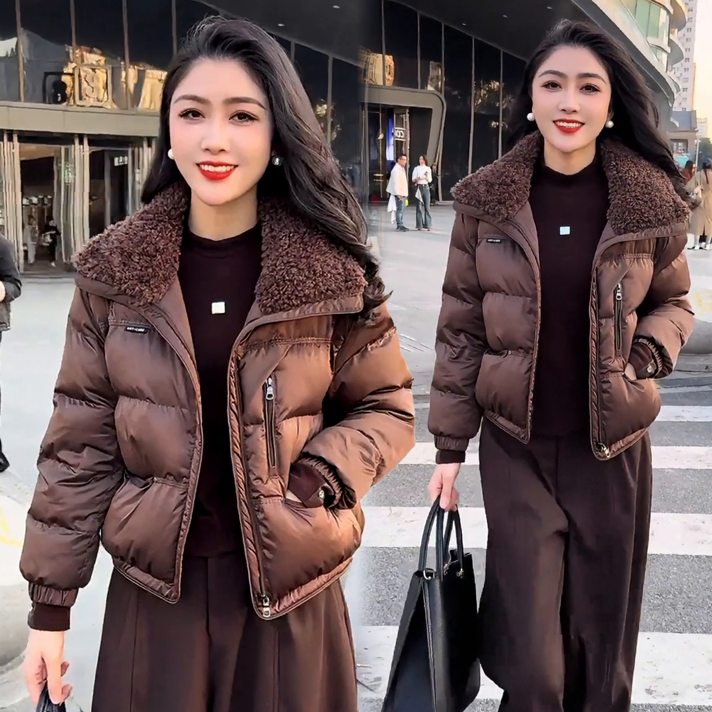 【现货+运费险】时尚翻领短款棉服女2025冬季新款保暖遮肉显瘦外套