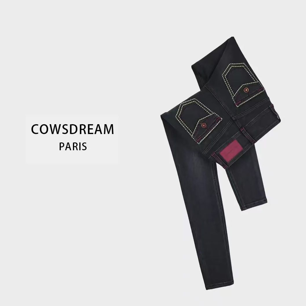 秋冬款加绒重工刺绣小脚牛仔裤女时尚复古百搭显高腰小个子小脚裤