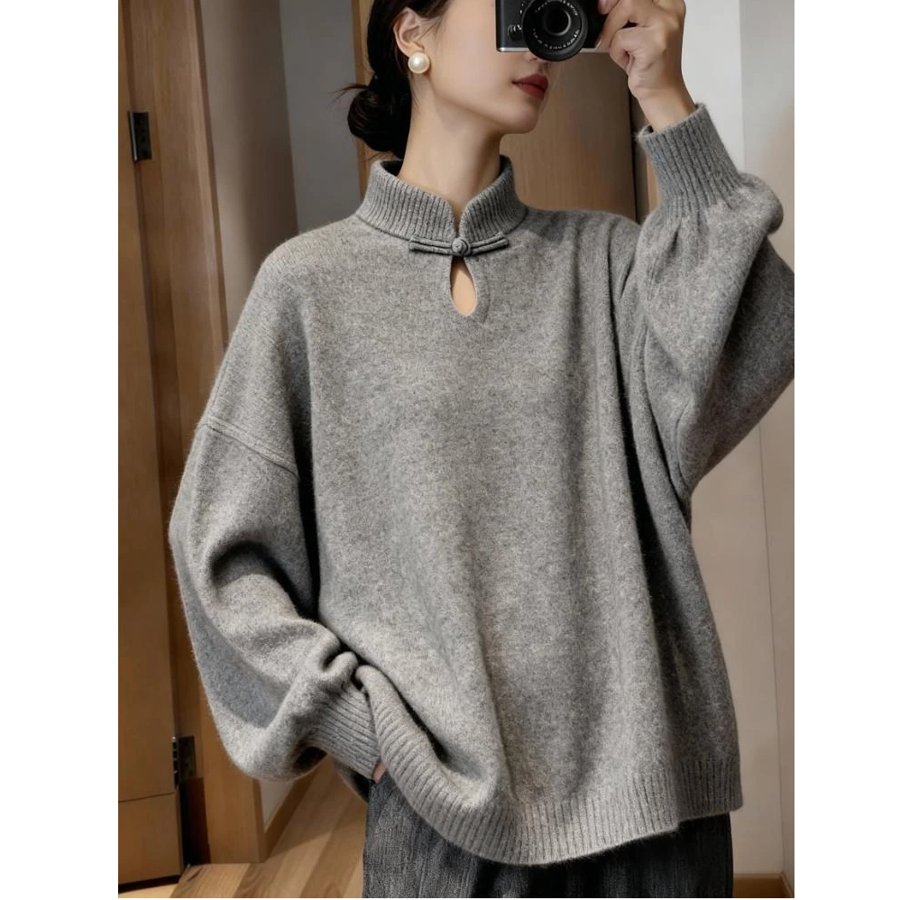 新中式洋气长袖针织衫女2025秋冬新款复古国风慵懒风显瘦气质上衣