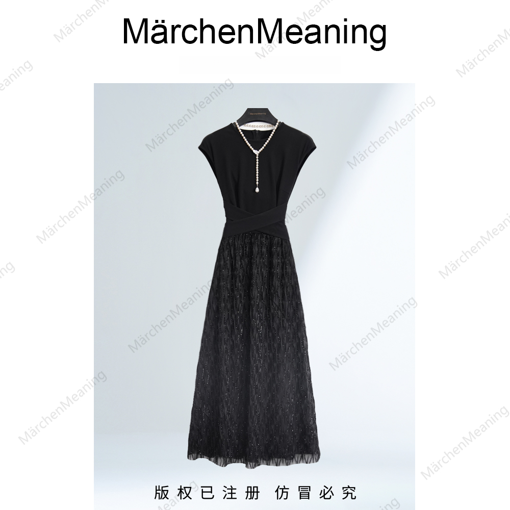 显瘦夏季法式吊带裙连衣裙时尚气质拼接黑色裙子赵
