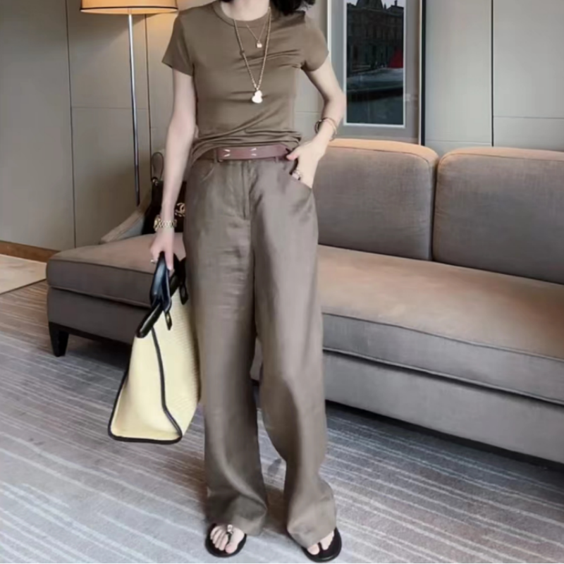 格洛森大码女装早春高腰垂感凉凉休闲裤微胖mm宽松显瘦直筒拖地裤