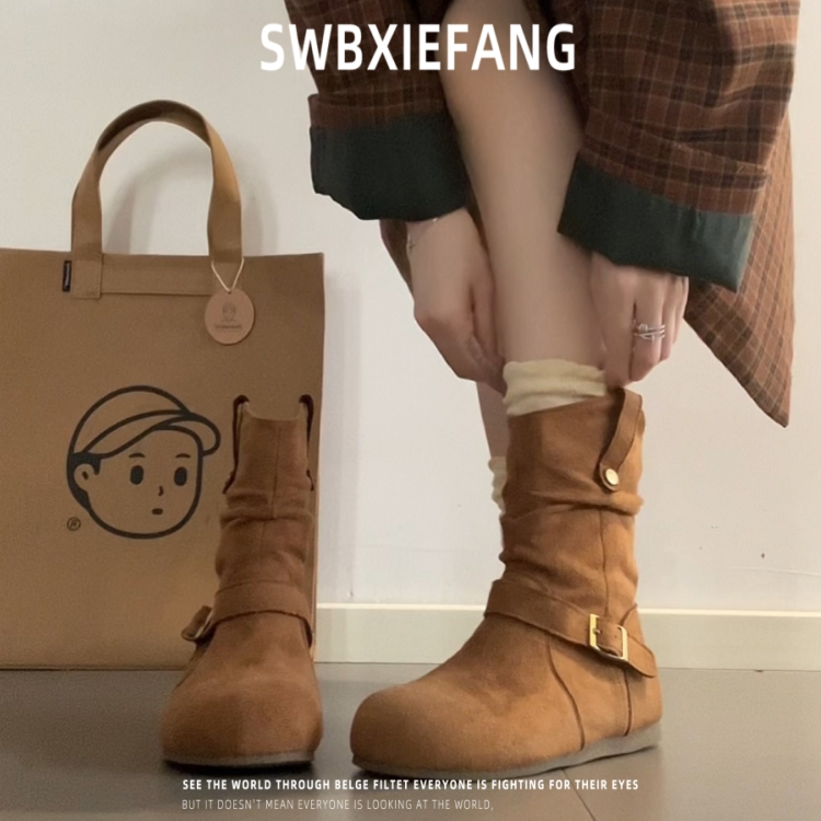 内增高勃肯短靴女2025秋冬季爆款磨砂马丁靴复古堆堆靴美拉德靴子