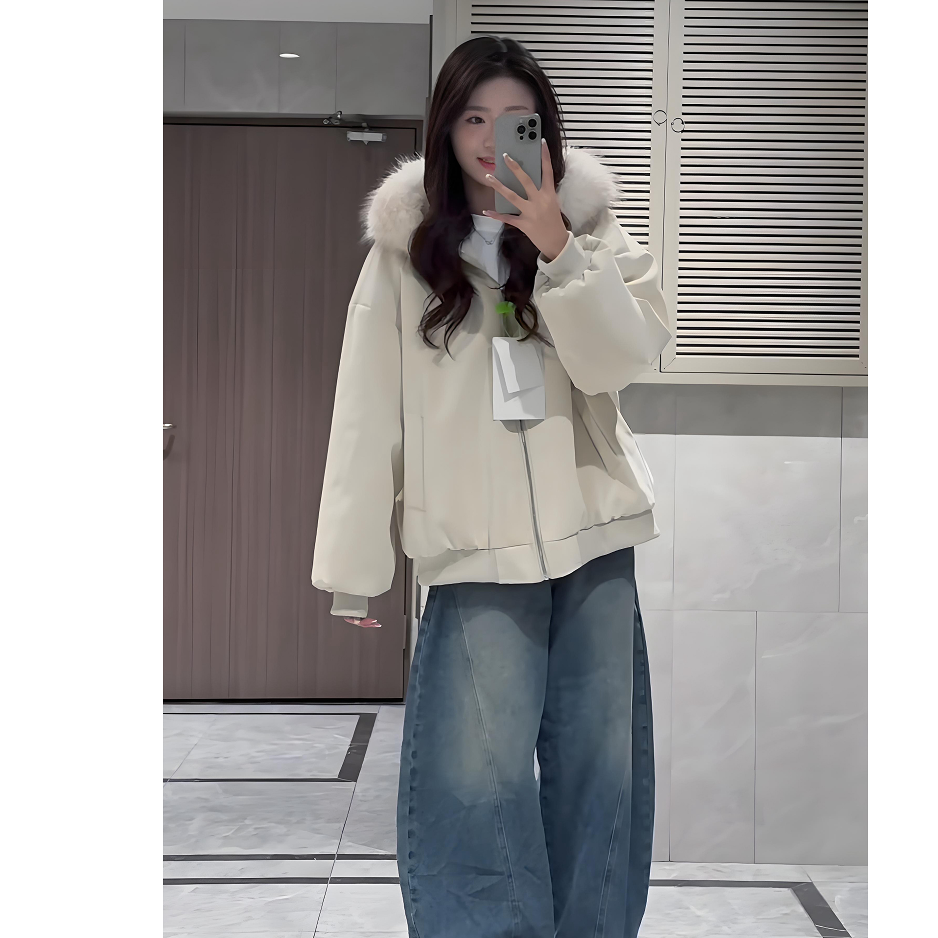 荔枝皮座山雕pu皮仿兔毛绒大毛领棉服2025冬加绒派克服外套潮男女