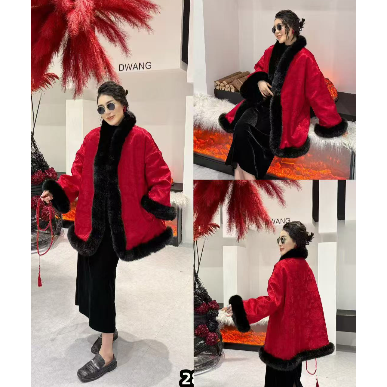 新年浮力~深圳2801棉服大毛领棉外套新中式国风拜年服大码二棉服