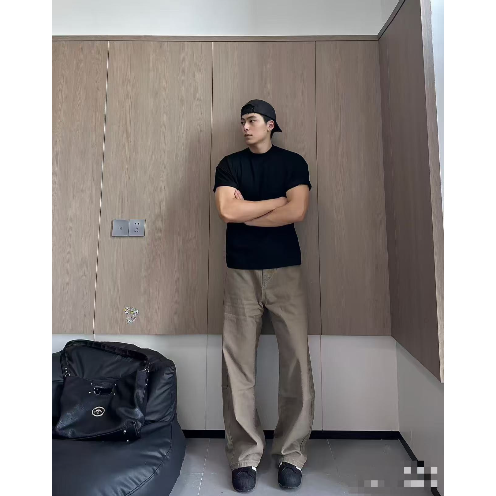 QUALCOMM美拉德潮流咖色宽松直筒牛仔裤男款秋季纯棉窄版阔腿裤子