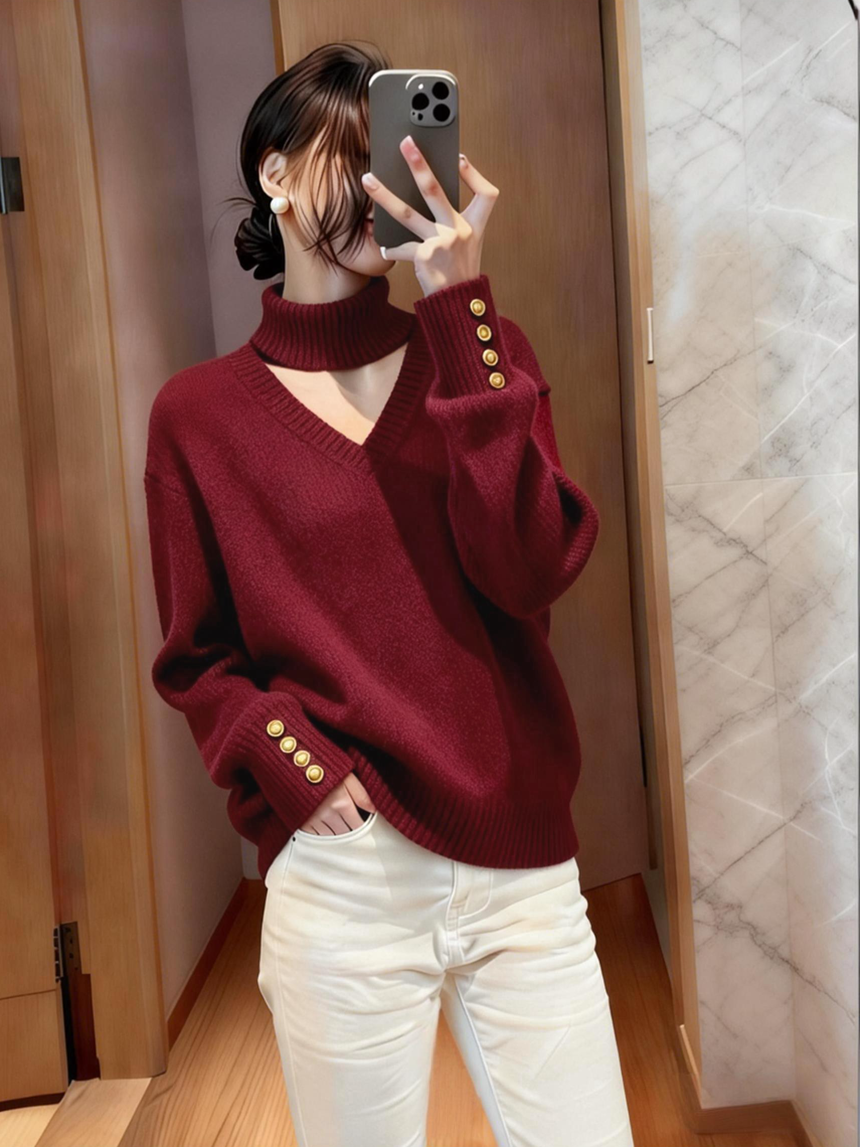 轻熟风气质针织衫女秋冬新款设计感小众巨好看半高领软糯内搭毛衣