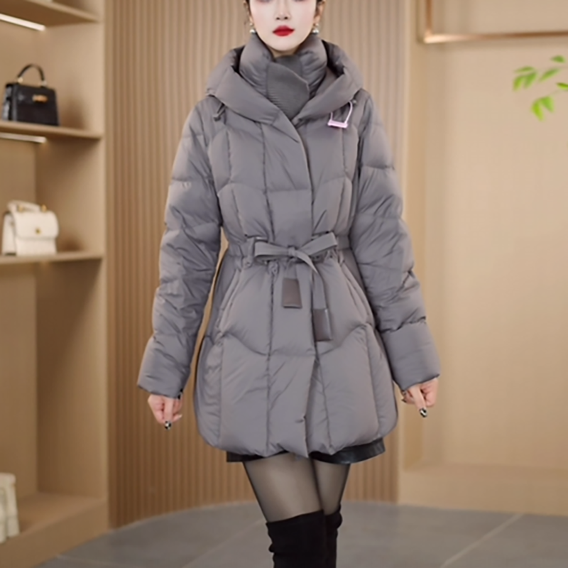 云感泡芙中长款白鸭绒羽绒服女2025冬季新款时尚百搭加厚保暖外套