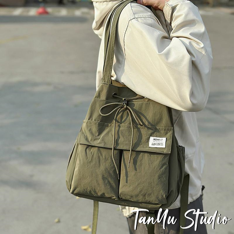 探屿多用抽绳束口袋书包女大学生单肩包轻便小背包简约小众双肩包