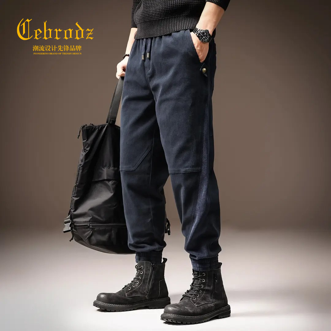 法国Cebrodz高端日系复古磨毛拼接工装裤男秋季新款宽松舒适直筒