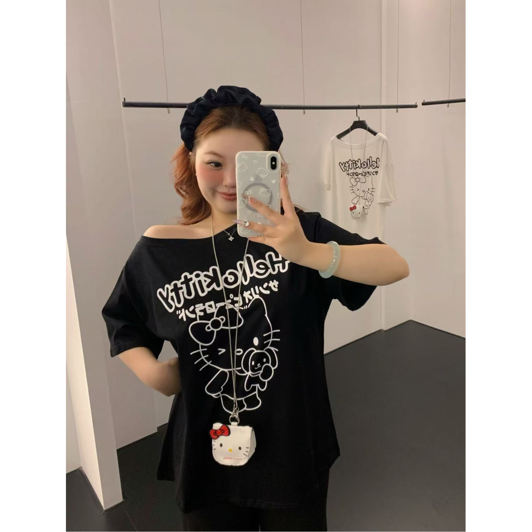 慧芝huizhi 21237凯蒂小包斜肩T 定制款 遮肉显瘦大码女装休闲T