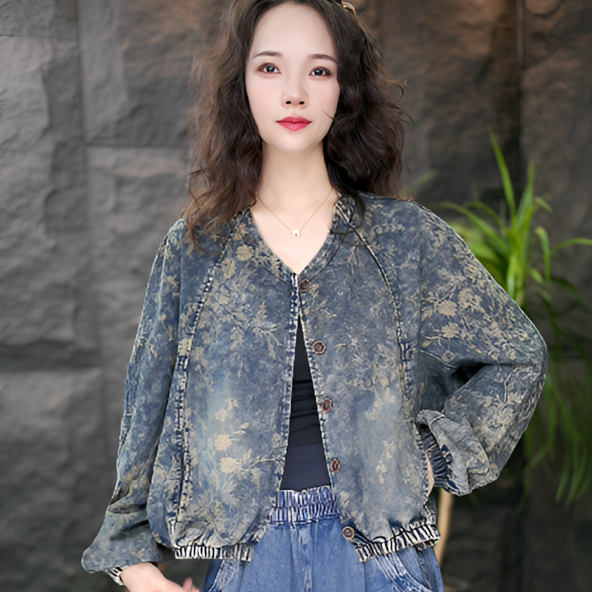 JJ【繁花】口袋常规款短款女长袖常规短外套时尚牛仔新复古风重工