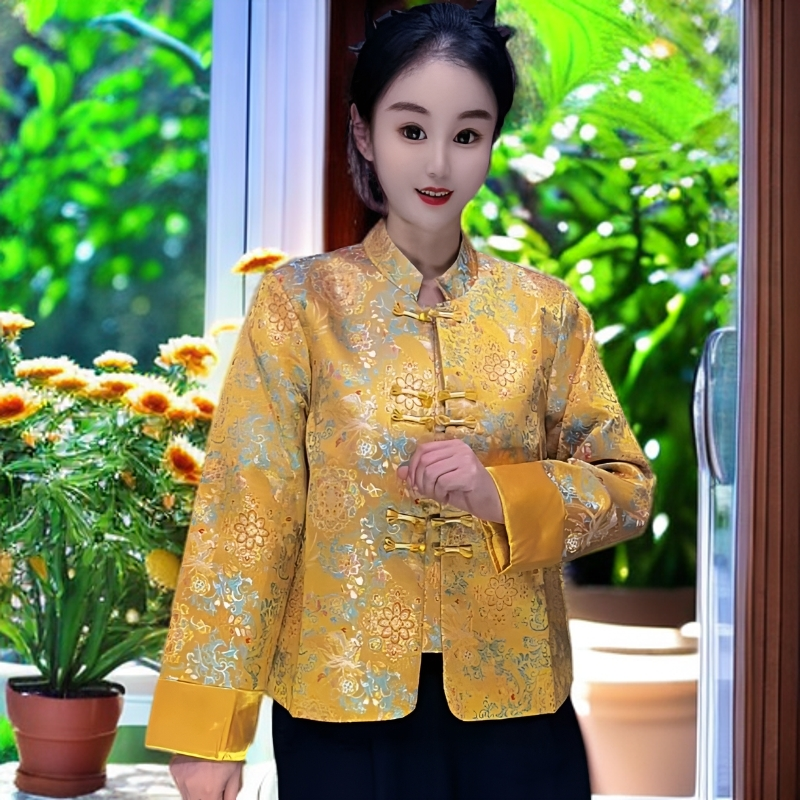 中式妈妈装刺绣气质秋季短款上衣长袖女外套立领百搭显瘦时尚