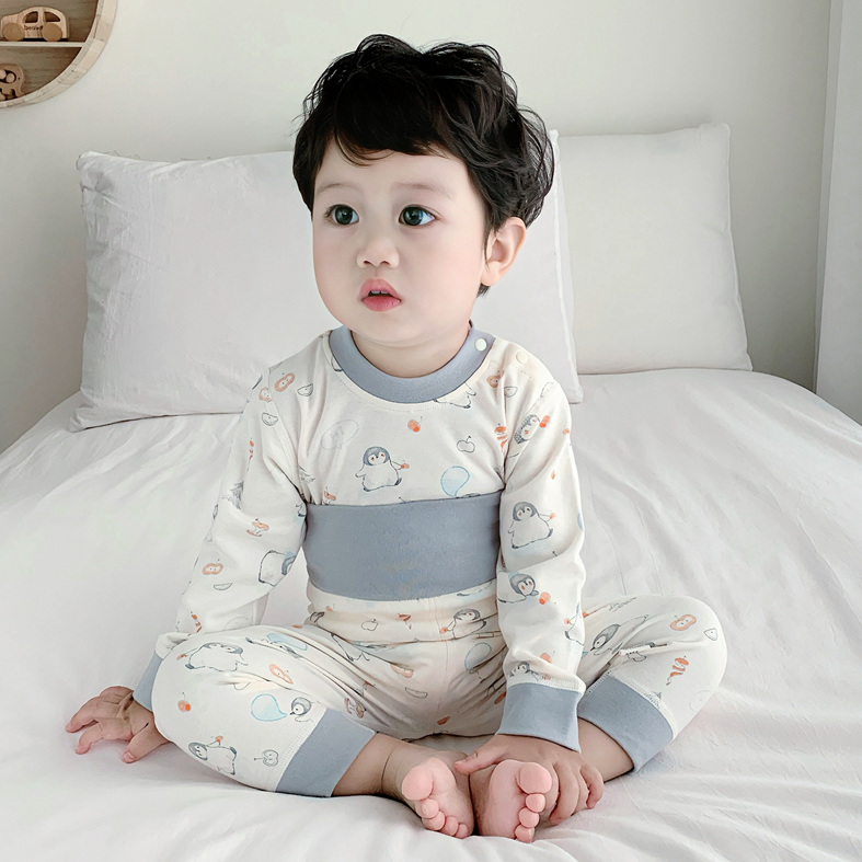 宝宝纯棉无骨高腰护肚秋冬秋衣秋裤套装婴儿婴儿保暖衣分体套装