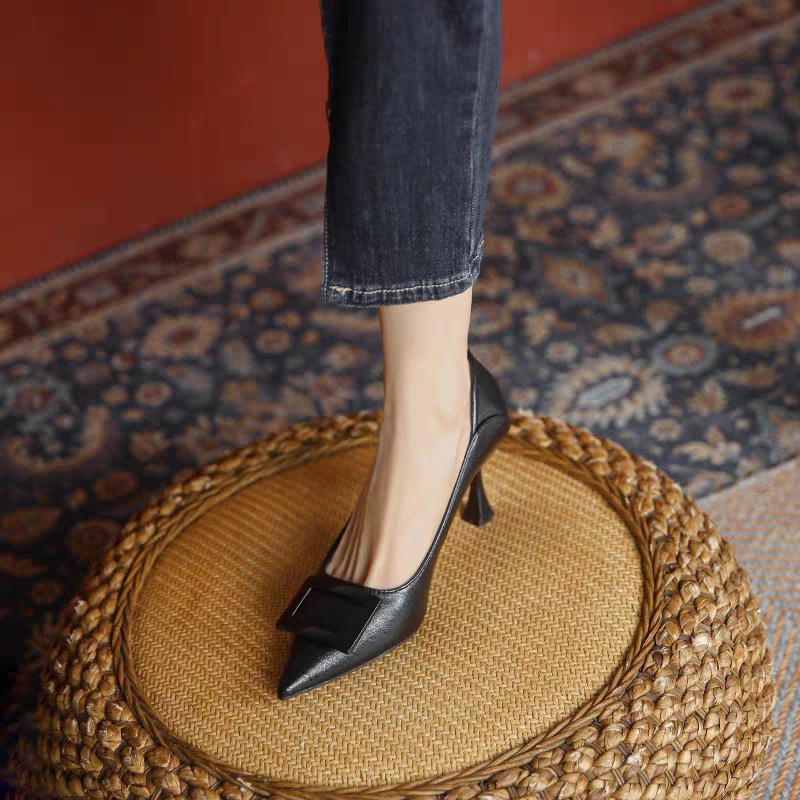 羊皮久站不累软皮工作鞋职业小码高跟鞋女细跟2025新款不磨脚单鞋