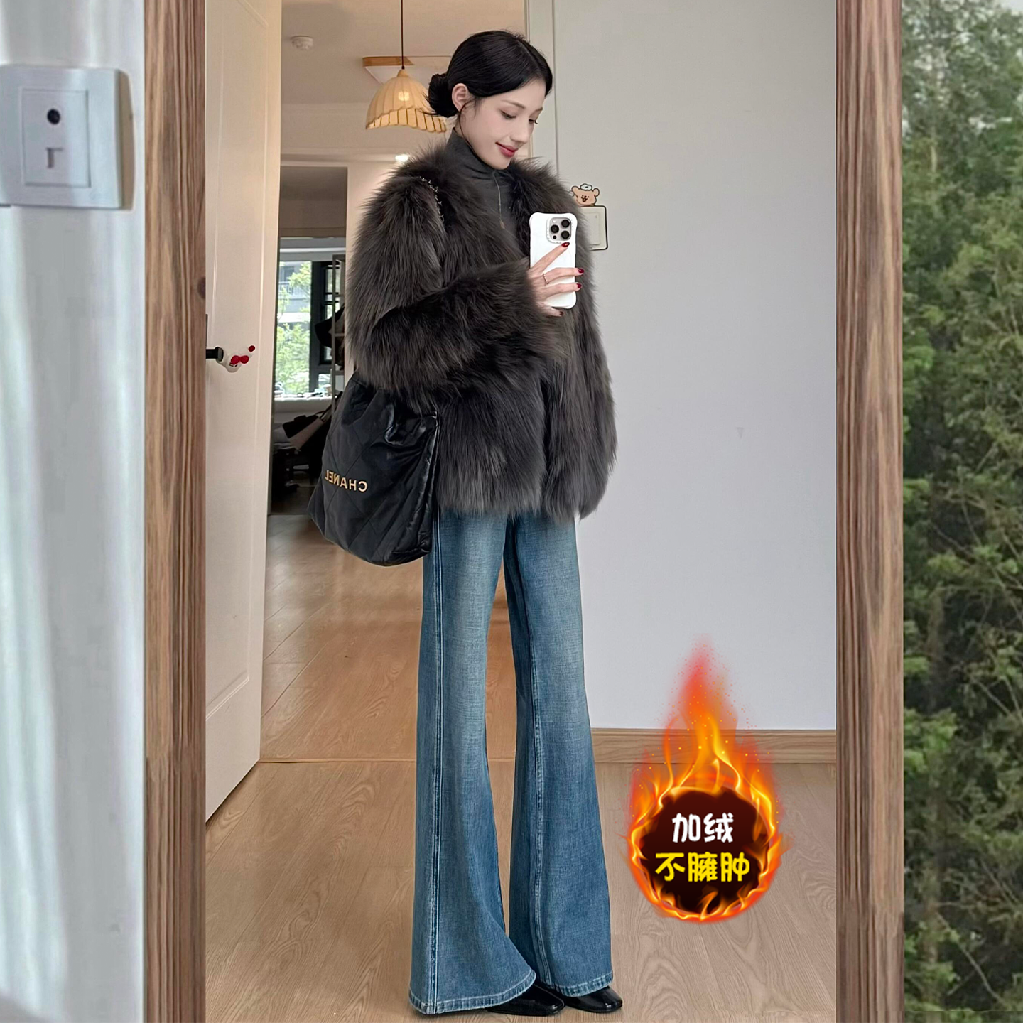 加绒加厚微喇牛仔裤女2025秋冬爆款高腰修身显瘦保暖不贴腿喇叭裤