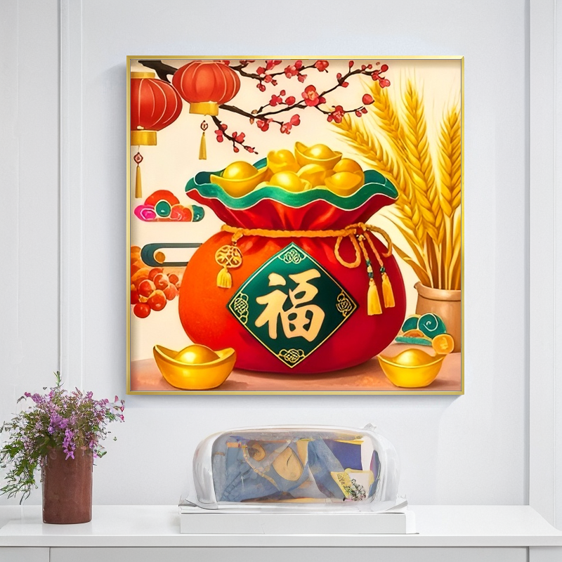 美初十字绣新款福袋子代代福麦穗元宝客厅过道装饰十字绣