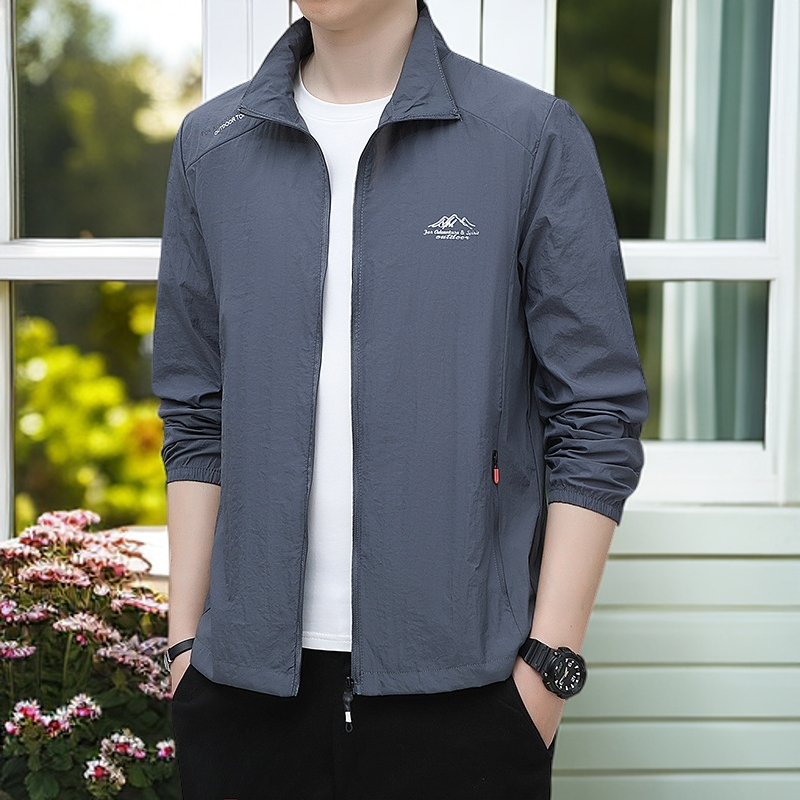 男士薄款透气夹克夏季薄款透气男夹克休闲户外运动速干新款
