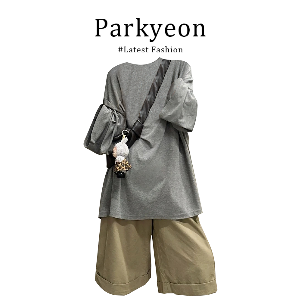 早秋新款慵懒风简约宽松长袖T恤上衣七分阔腿休闲裤套装