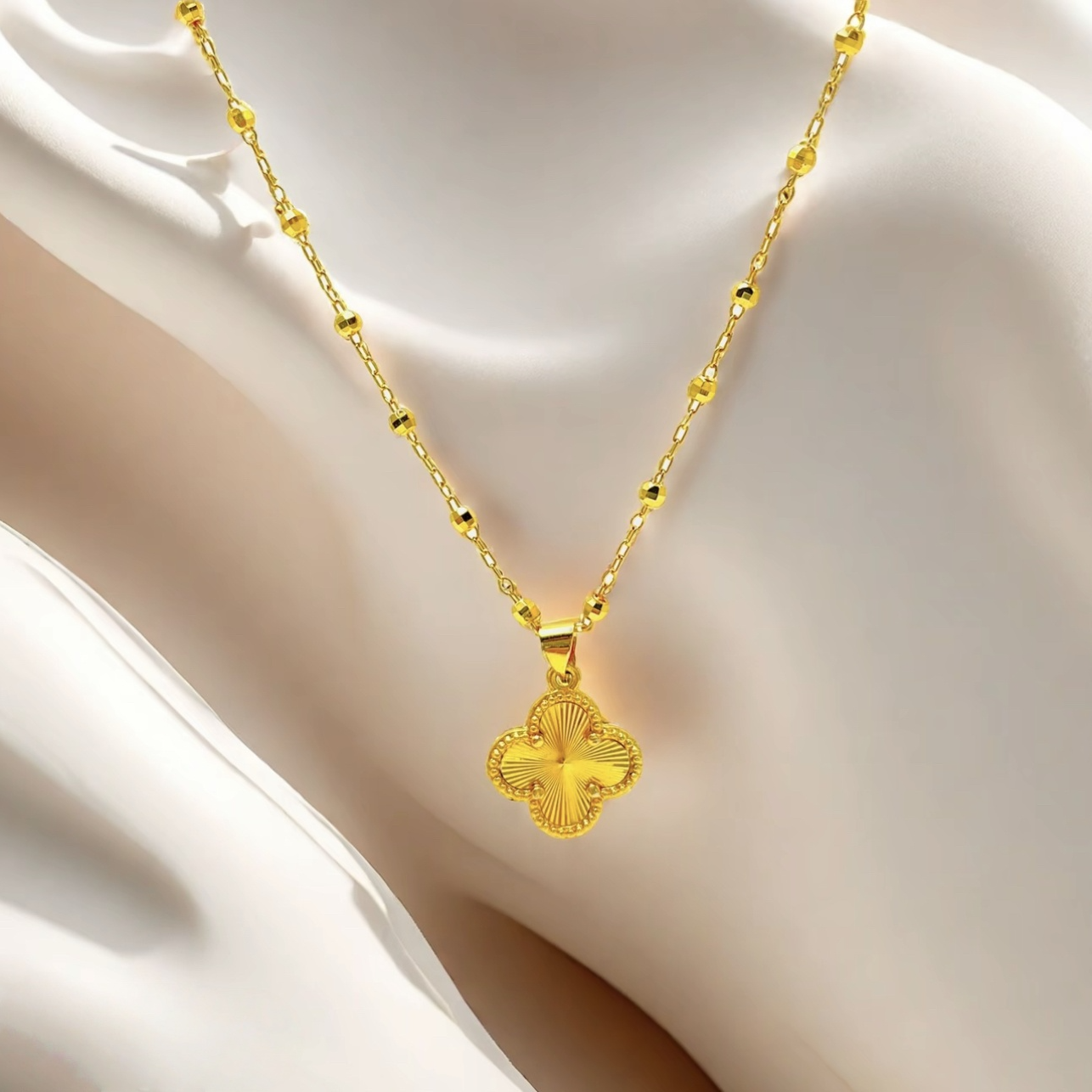 【蹦迪珠链条+四叶草吊坠】四叶花项链爆款时尚气质设计感锁骨链