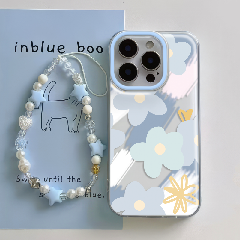 苹果16大孔iPhone17手机壳带挂绳14promax硬小米15适用12涂鸦花朵