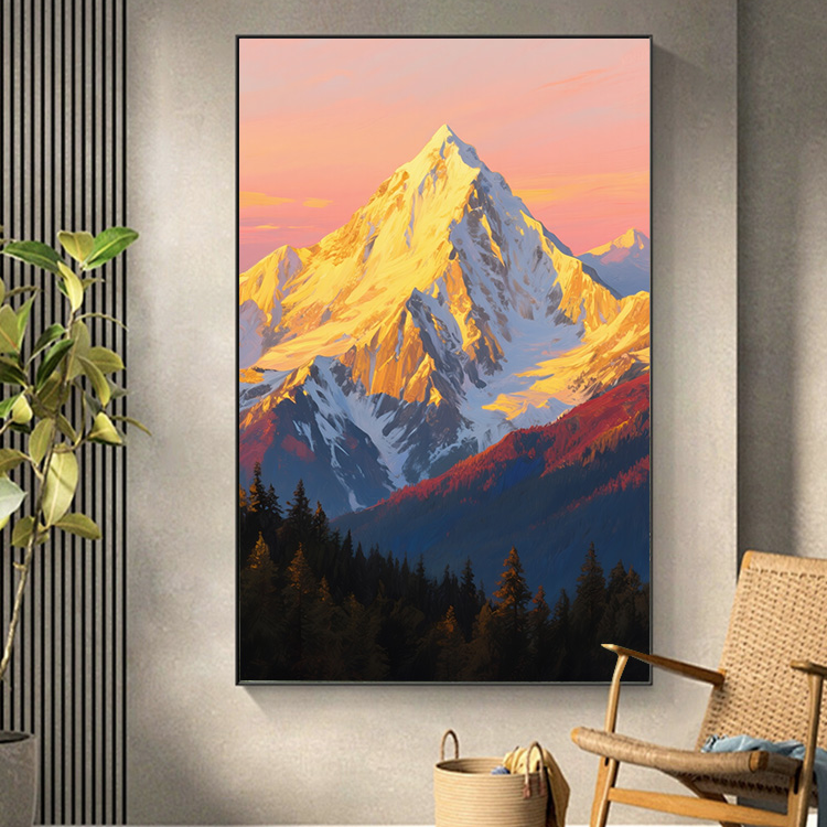 【日照金山】砂岩画墙壁挂画沙发背墙装饰画客厅高档油画玄关装饰画